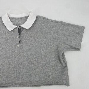 Aerie Size M Gray Cropped Polo Shirt Boxy Oversized Preppy